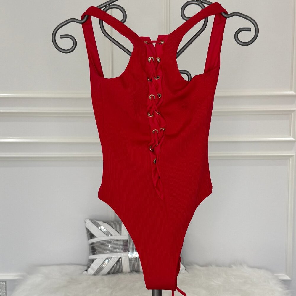 Beach Bunny red one piece lace up swimsuit XS